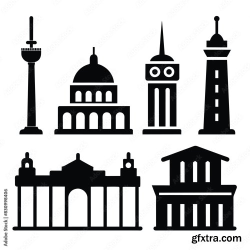 Set Of Berlin City Landmark Line Icon 11xAI