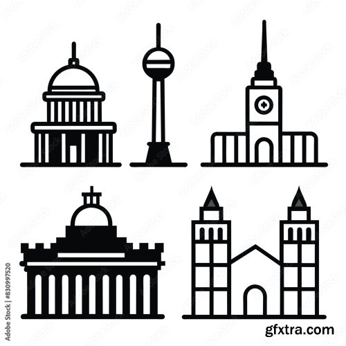 Set Of Berlin City Landmark Line Icon 11xAI