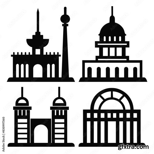 Set Of Berlin City Landmark Line Icon 11xAI