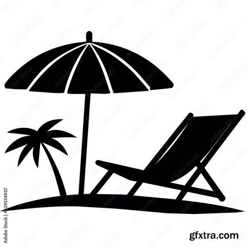 A Dock Chair With A Umbrella On The Sea Beach 7xAI