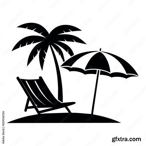 A Dock Chair With A Umbrella On The Sea Beach 7xAI