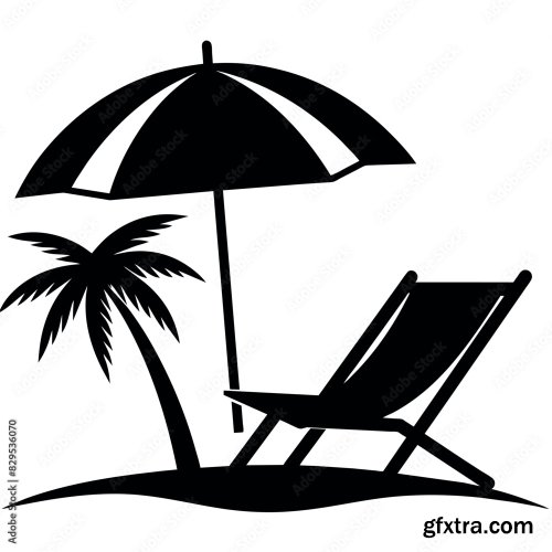 A Dock Chair With A Umbrella On The Sea Beach 7xAI