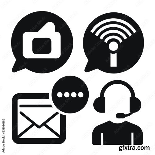 Set Of Communication Icons Black Vector 25xAI