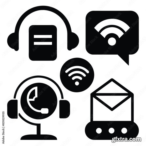 Set Of Communication Icons Black Vector 25xAI