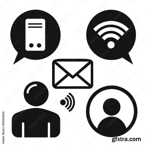 Set Of Communication Icons Black Vector 25xAI