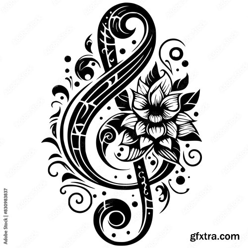 Treble Clef With Flower Element 4xSVG