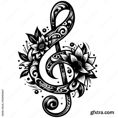 Treble Clef With Flower Element 4xSVG