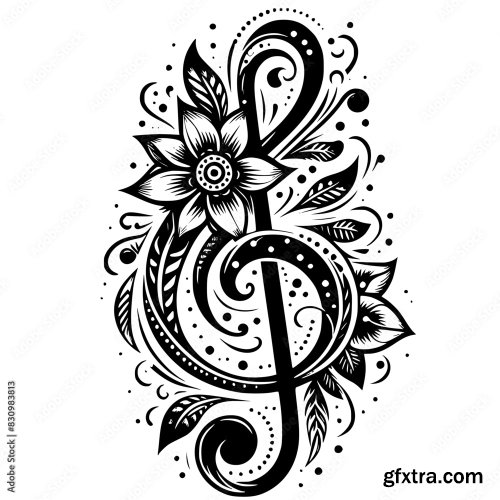 Treble Clef With Flower Element 4xSVG