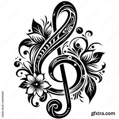 Treble Clef With Flower Element 4xSVG