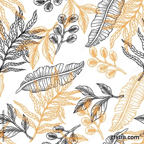 Flower Pattern Leaves Hand Draw Vintage Design 19xAI