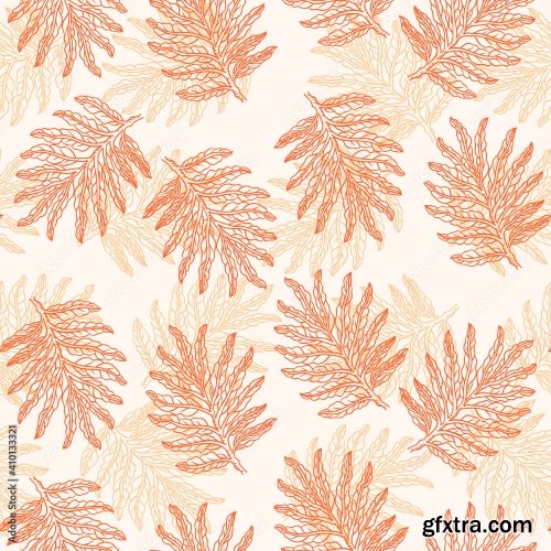 Flower Pattern Leaves Hand Draw Vintage Design 19xAI