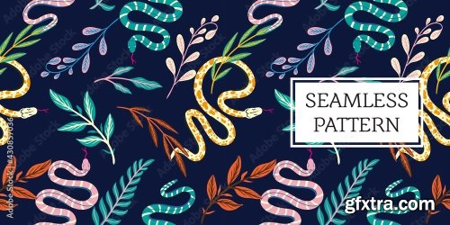 Seamless Pattern Leaves And Snake Trendy Style 19xAI