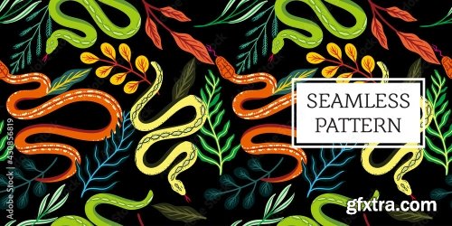 Seamless Pattern Leaves And Snake Trendy Style 19xAI