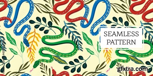 Seamless Pattern Leaves And Snake Trendy Style 19xAI