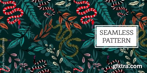 Seamless Pattern Leaves And Snake Trendy Style 19xAI