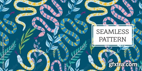 Seamless Pattern Leaves And Snake Trendy Style 19xAI