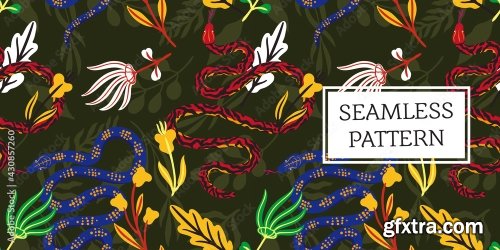 Seamless Pattern Leaves And Snake Trendy Style 19xAI