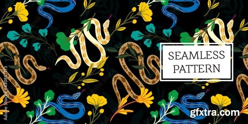 Seamless Pattern Leaves And Snake Trendy Style 19xAI