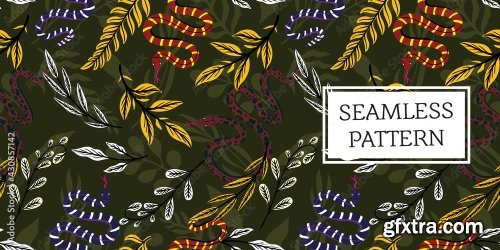 Seamless Pattern Leaves And Snake Trendy Style 19xAI