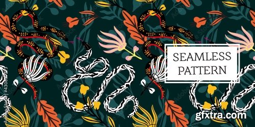 Seamless Pattern Leaves And Snake Trendy Style 19xAI