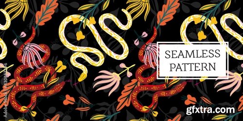 Seamless Pattern Leaves And Snake Trendy Style 19xAI