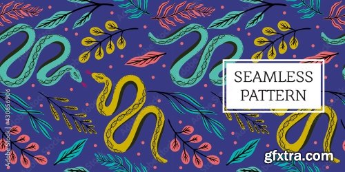 Seamless Pattern Leaves And Snake Trendy Style 19xAI