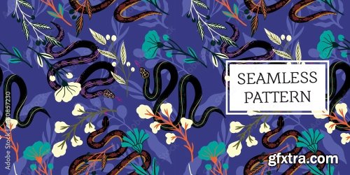 Seamless Pattern Leaves And Snake Trendy Style 19xAI