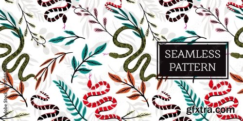 Seamless Pattern Leaves And Snake Trendy Style 19xAI