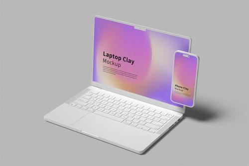 Phone and Laptop Clay Mockup