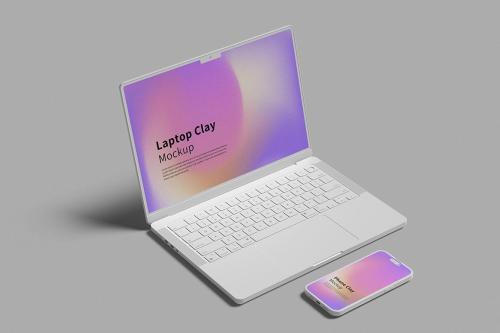 Phone and Laptop Clay Mockup