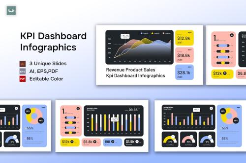 White Yellow Blue Modern KPI Dashboard | 004