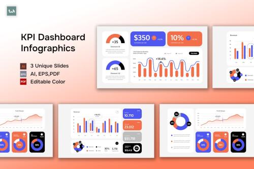 White Orange Blue Modern KPI Dashboard | 004