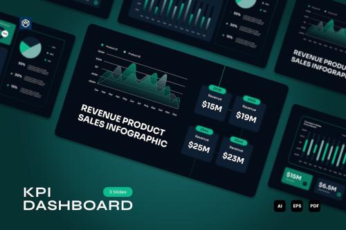 Black Green Gradient KPI Dashboard Infographic 001