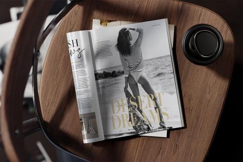 Glossy Magazine on the Chair Mockup