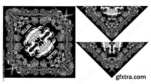 Bandanor Bandana Skull Design Paisley Vector 7xAI