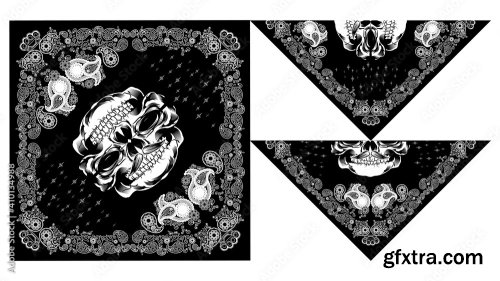 Bandanor Bandana Skull Design Paisley Vector 7xAI