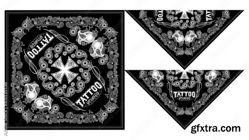 Bandanor Bandana Skull Design Paisley Vector 7xAI