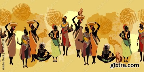 African Women Silhouettes In National Clothes 6xAI