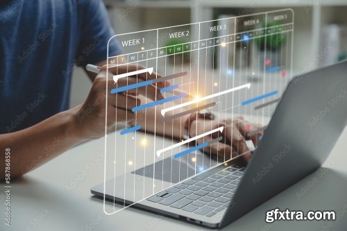 Management Diagram With Planning Software On Laptop Screen 6xJPEG