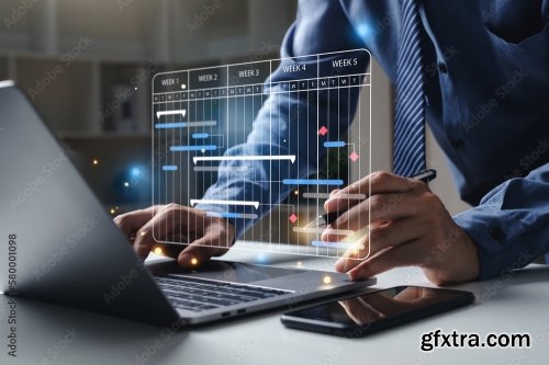 Management Diagram With Planning Software On Laptop Screen 6xJPEG