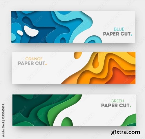 Banners Set With 3D Abstract Background And Paper Cut Shapes 6xAI