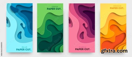 Banners Set With 3D Abstract Background And Paper Cut Shapes 6xAI