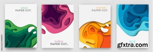 Banners Set With 3D Abstract Background And Paper Cut Shapes 6xAI