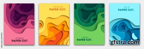 Banners Set With 3D Abstract Background And Paper Cut Shapes 6xAI