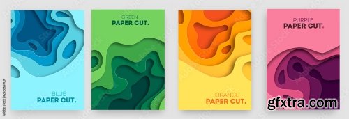 Banners Set With 3D Abstract Background And Paper Cut Shapes 6xAI