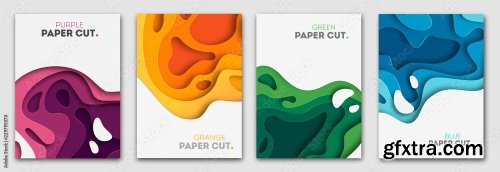 Banners Set With 3D Abstract Background And Paper Cut Shapes 6xAI