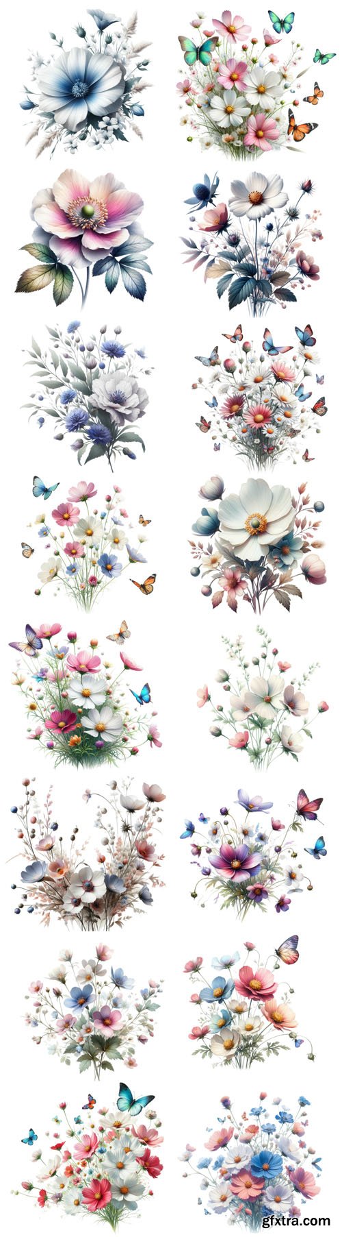 Watercolor Wild Flowers with Butterflies