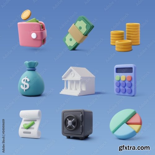 Set Of 3D Office Icon 6xAI