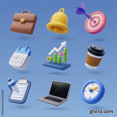 Set Of 3D Office Icon 6xAI