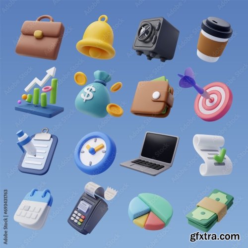 Set Of 3D Office Icon 6xAI